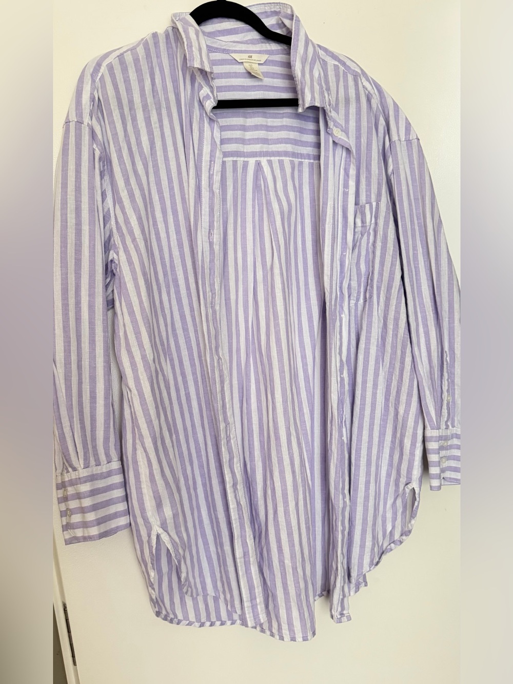H&M Lavender and White Striped Button-Down linen Shirt
